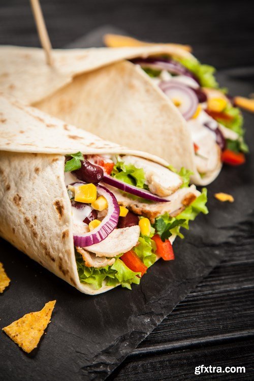 Tortilla with a mix of ingredients - Mexican food, 20xUHQ JPEG Photo Stock