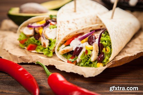 Tortilla with a mix of ingredients - Mexican food, 20xUHQ JPEG Photo Stock