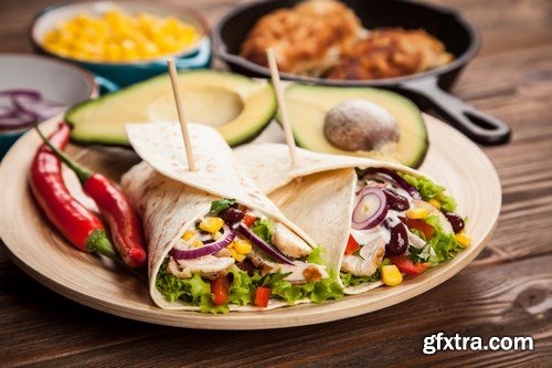 Tortilla with a mix of ingredients - Mexican food, 20xUHQ JPEG Photo Stock