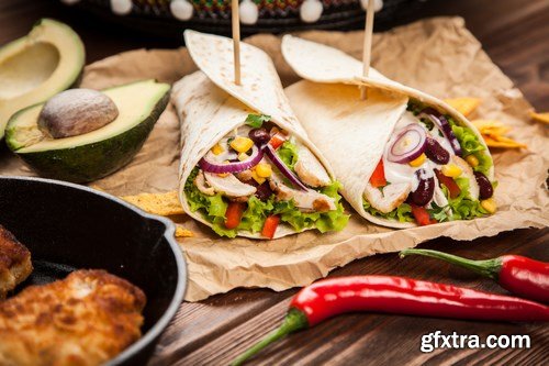 Tortilla with a mix of ingredients - Mexican food, 20xUHQ JPEG Photo Stock