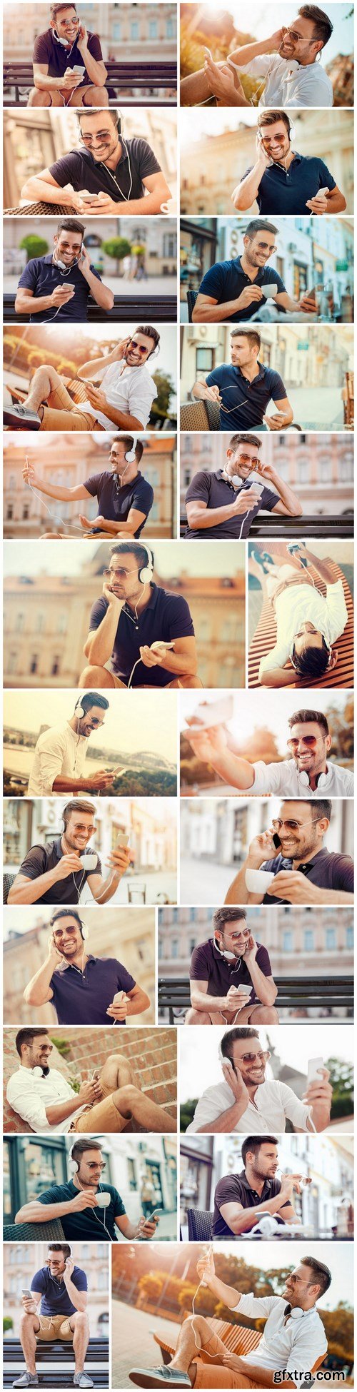 Smiling handsome guy listening to music - 24xUHQ JPEG Photo Stock