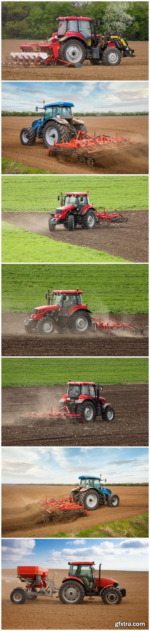 Small scale farming with tractor and plow in field - 7xUHQ JPEG Photo Stock