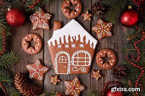 Christmas gingerbread cookies composition - 26xUHQ JPEG Photo Stock