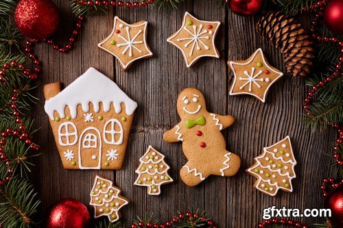 Christmas gingerbread cookies composition - 26xUHQ JPEG Photo Stock