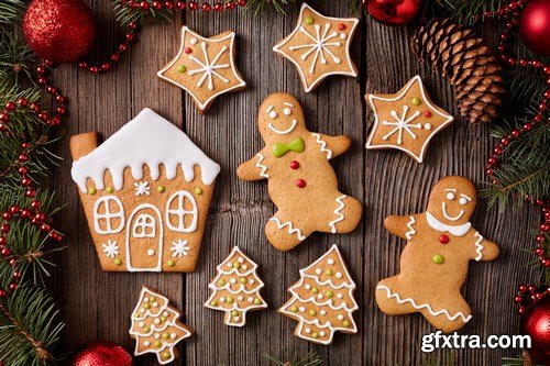 Christmas gingerbread cookies composition - 26xUHQ JPEG Photo Stock