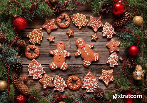 Christmas gingerbread cookies composition - 26xUHQ JPEG Photo Stock