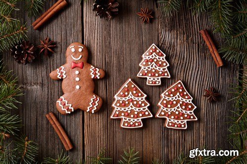 Christmas gingerbread cookies composition - 26xUHQ JPEG Photo Stock