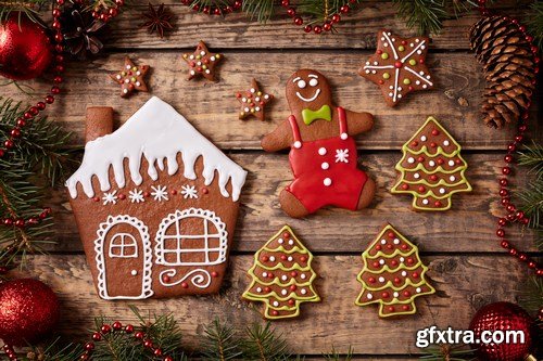 Christmas gingerbread cookies composition - 26xUHQ JPEG Photo Stock