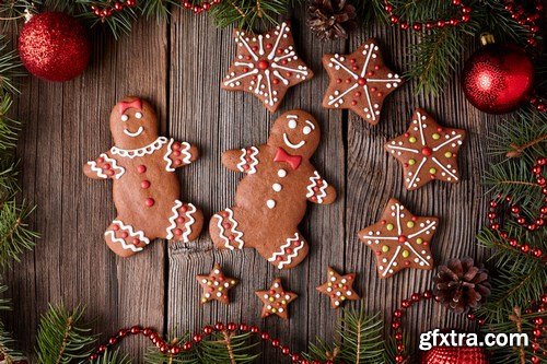 Christmas gingerbread cookies composition - 26xUHQ JPEG Photo Stock