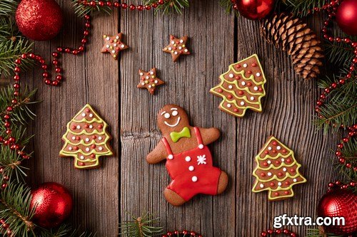 Christmas gingerbread cookies composition - 26xUHQ JPEG Photo Stock