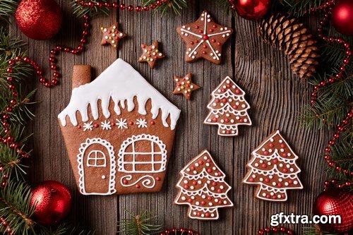 Christmas gingerbread cookies composition - 26xUHQ JPEG Photo Stock