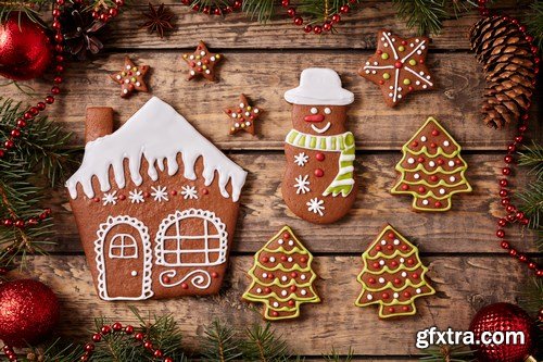 Christmas gingerbread cookies composition - 26xUHQ JPEG Photo Stock