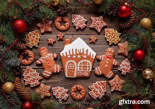 Christmas gingerbread cookies composition - 26xUHQ JPEG Photo Stock