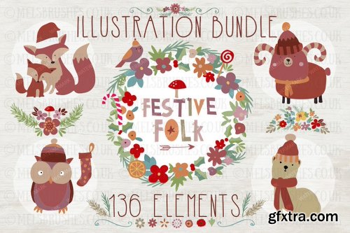 CreativeMarket Festive Folk Illustration Bundle 452122