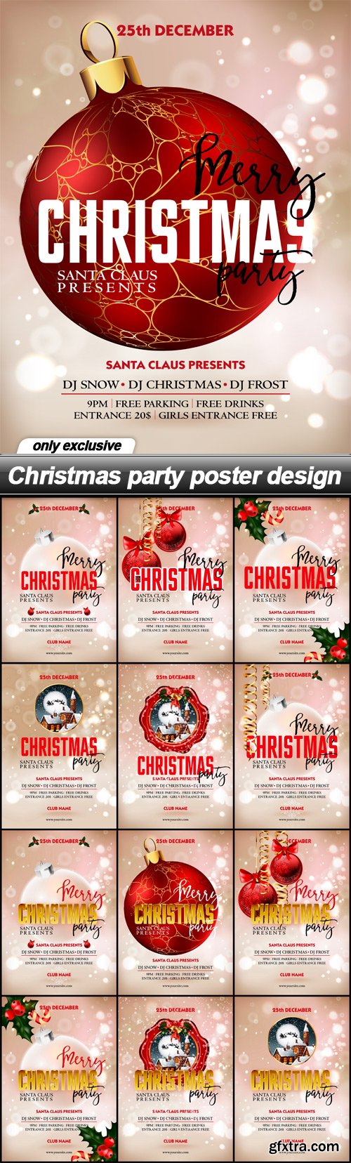 Christmas party poster design - 13 EPS