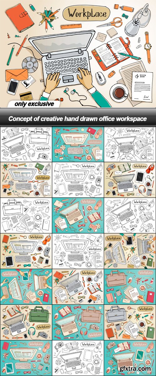 Concept of creative hand drawn office workspace - 22 EPS