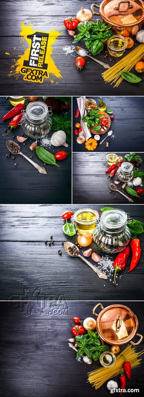 Stock Photo - Food on Black Wood Background