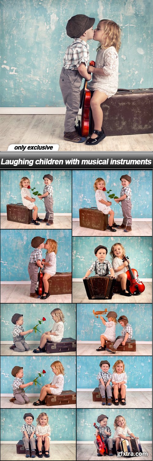 Laughing children with musical instruments - 11 UHQ JPEG