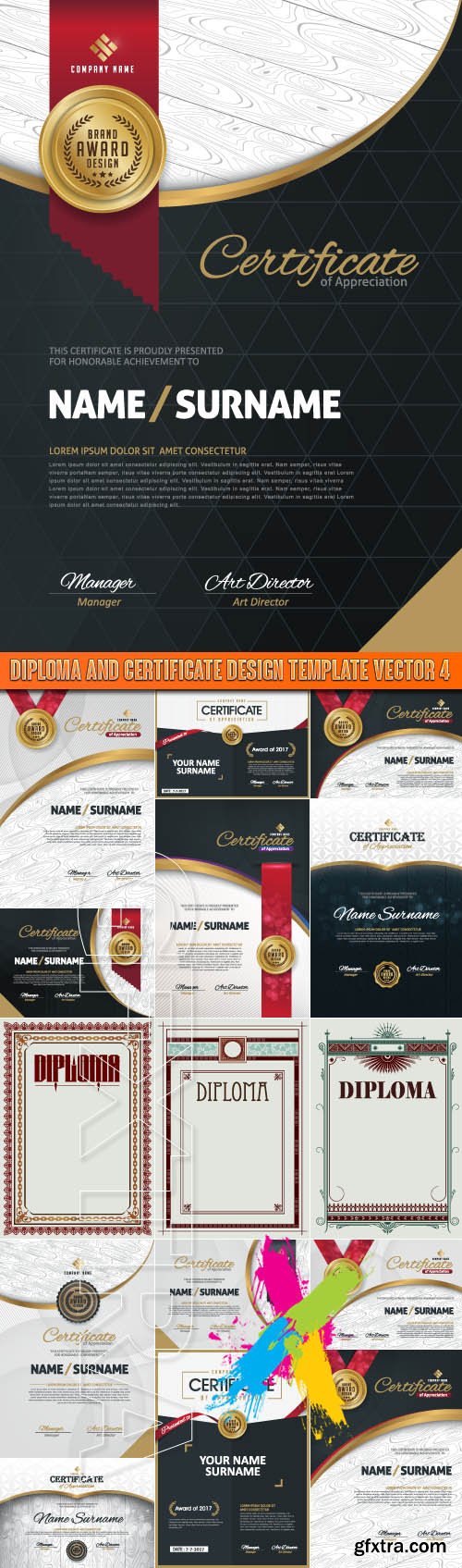 Diploma and certificate design template vector 4