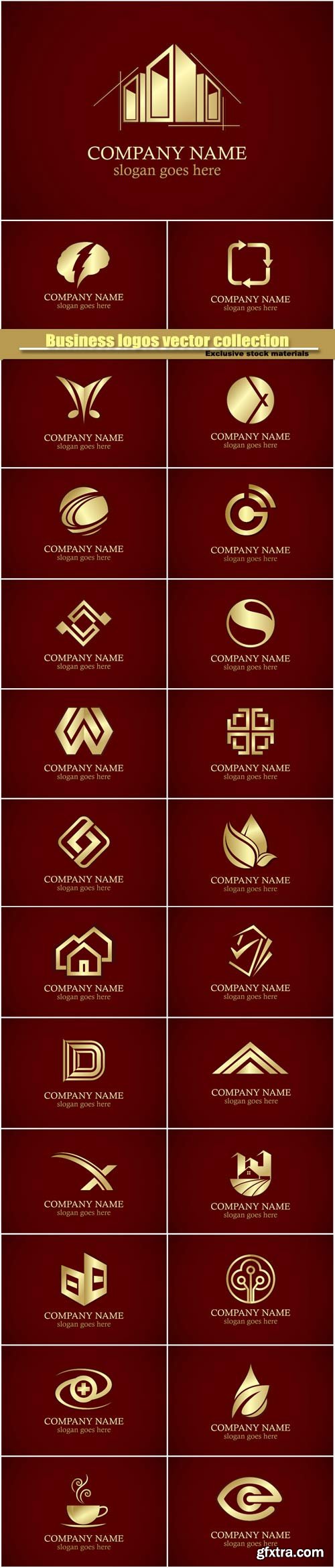 Business logos vector collection, gold design