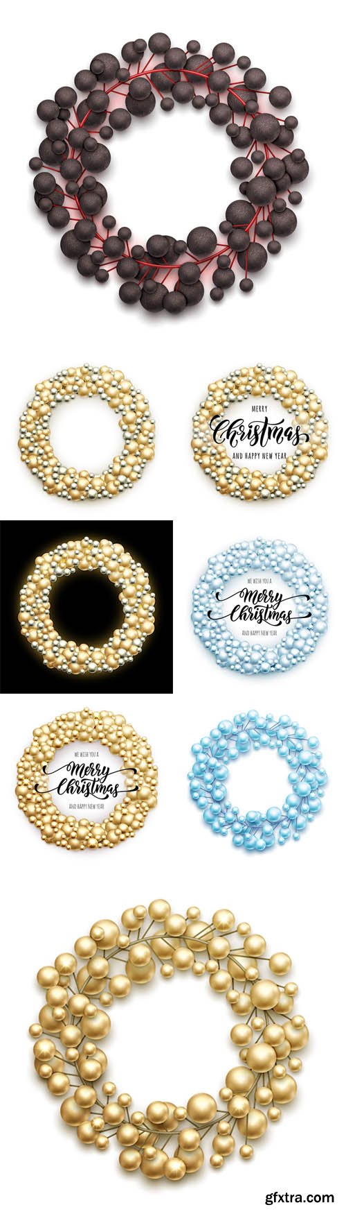 Vector Set - Christmas Wreath of Ball Ornament Decoration