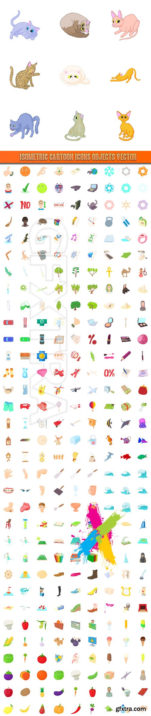 Isometric cartoon icons objects vector