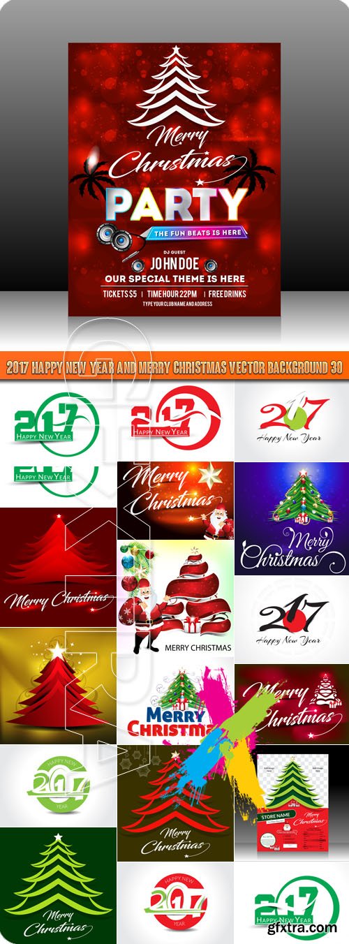 2017 Happy New Year and Merry Christmas vector background 30