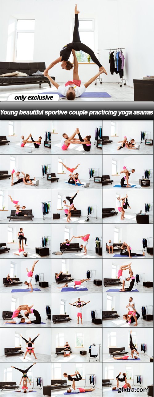 Young beautiful sportive couple practicing yoga asanas - 25 UHQ JPEG