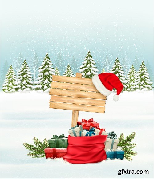 Christmas and happy New Year holiday background with presents and magic box