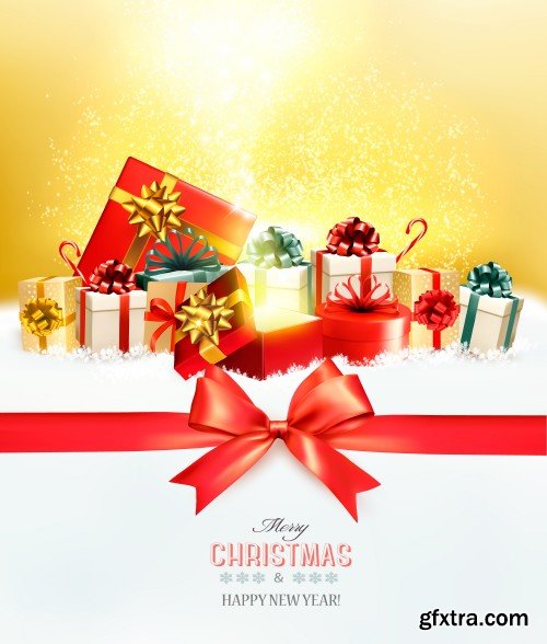 Christmas and happy New Year holiday background with presents and magic box