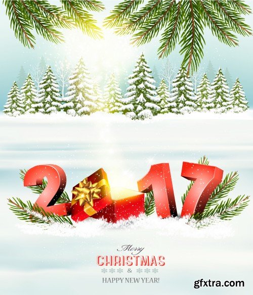 Christmas and happy New Year holiday background with presents and magic box