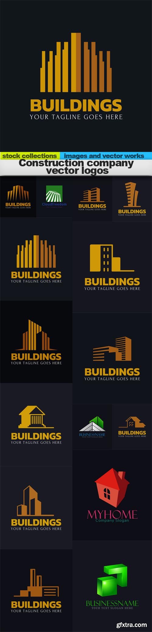 Construction company vector logos, 15 x EPS