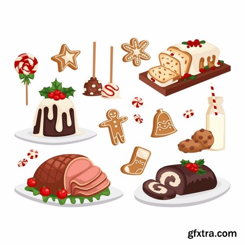 Collection of festive christmas christmas food sweetness turkey 25 EPS