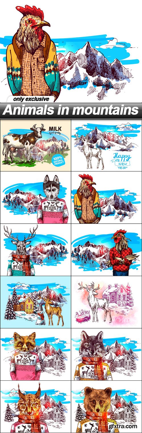 Animals in mountains - 12 EPS