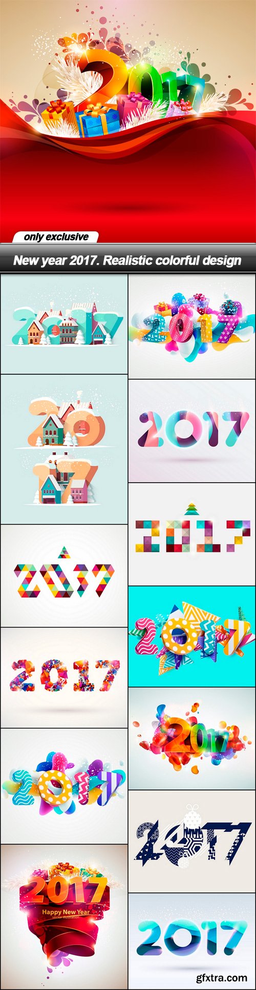 New year 2017. Realistic colorful design - 14 EPS