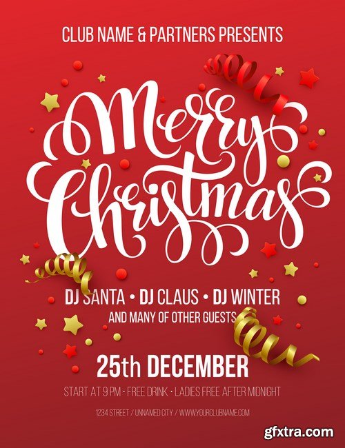 Christmas Party poster design template - 13xEPS Vector Stock