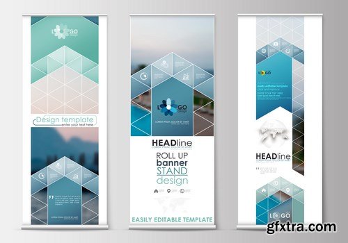 Corporate vertical vector flyer & roll up banner - 19xEPS Vector Stock