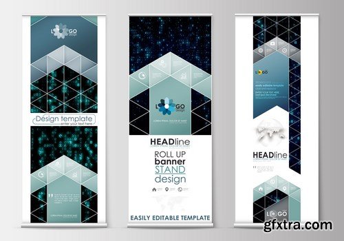 Corporate vertical vector flyer & roll up banner - 19xEPS Vector Stock