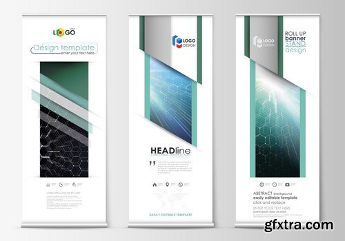 Corporate vertical vector flyer & roll up banner - 19xEPS Vector Stock