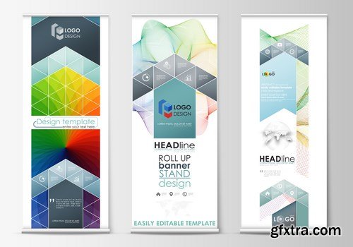 Corporate vertical vector flyer & roll up banner - 19xEPS Vector Stock