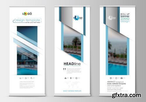 Corporate vertical vector flyer & roll up banner - 19xEPS Vector Stock