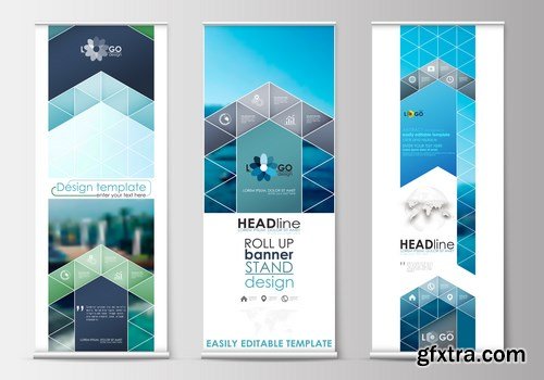 Corporate vertical vector flyer & roll up banner - 19xEPS Vector Stock