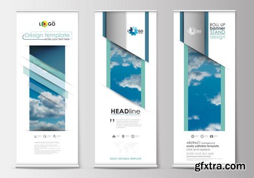 Corporate vertical vector flyer & roll up banner - 19xEPS Vector Stock