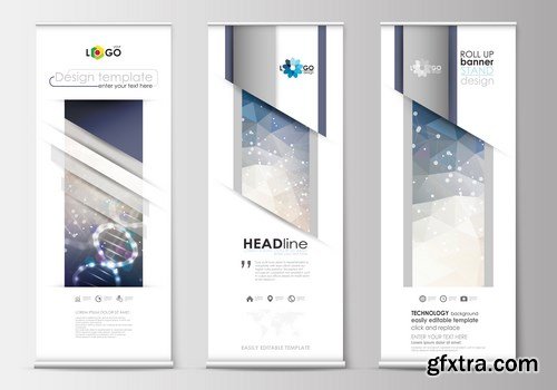 Corporate vertical vector flyer & roll up banner - 19xEPS Vector Stock