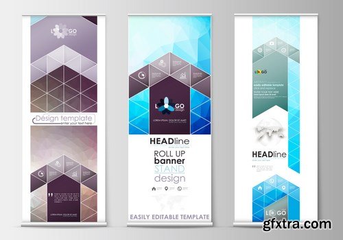 Corporate vertical vector flyer & roll up banner - 19xEPS Vector Stock