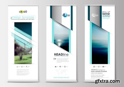 Corporate vertical vector flyer & roll up banner - 19xEPS Vector Stock