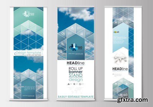 Corporate vertical vector flyer & roll up banner - 19xEPS Vector Stock