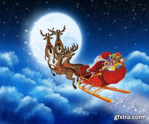 Santa Claus with reindeer - 6 UHQ JPEG