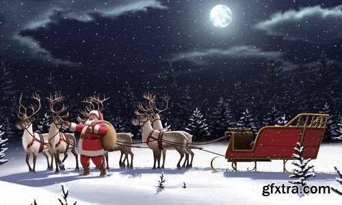 Santa Claus with reindeer - 6 UHQ JPEG