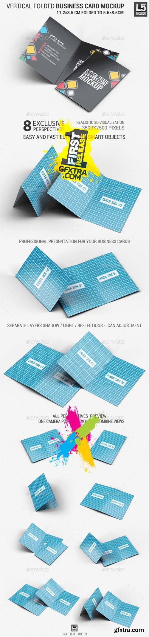 GR - Vertical Folded Business Card Mock-Up 12477513